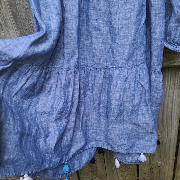 Vineyard Vines size S Linen Mini Tunic Dress Cold strap Shoulder Chambray Shift - Picture 6 of 7